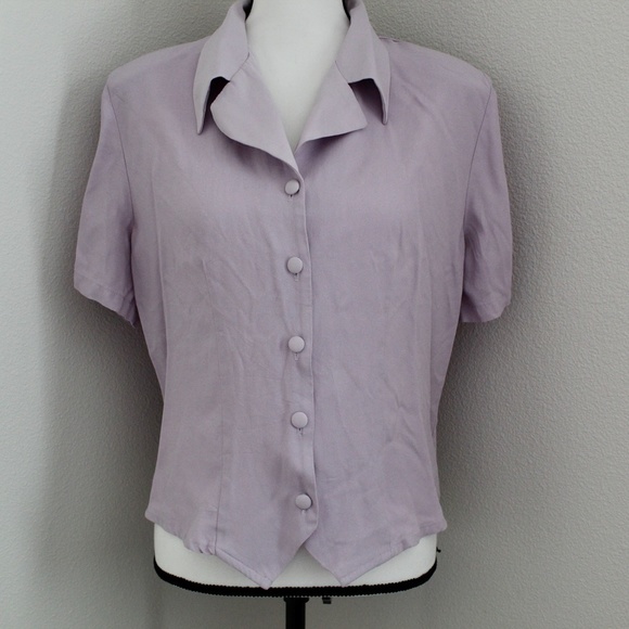Vintage Tops - Vintage Lilac Purple Pint Hem Button Front Blouse